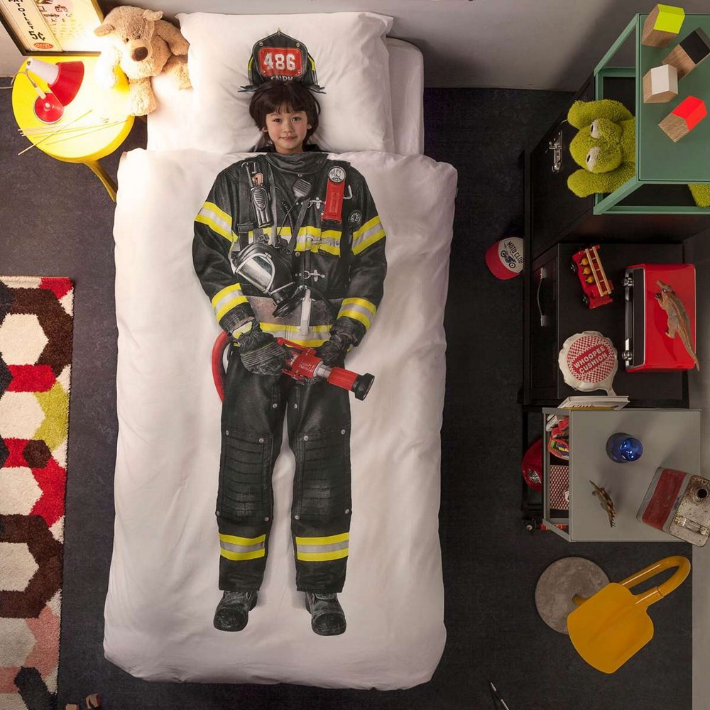 Firefighter Organic Cotton Kids Bedding in White